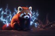 Anime style red panda with blue electric lightning. AI generated art illustration.