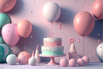 Wall Mural - Delicious birthday cake in beautiful colors. Generative AI