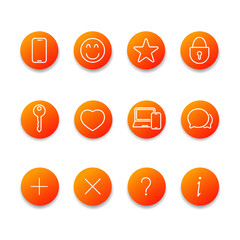 Fototapete - orange red buttons for applications on phone buttons, avatar icon, star, heart, synchronization, help, information, chats, key, lock eps 10