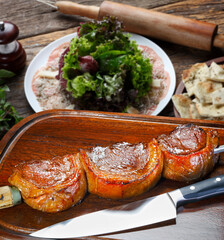 Poster - Steak rotisserie at the steakhouse, sliced picanha, Picanha