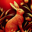 Gold Rabbit Red Leaf Chinese New Year Of The Rabbit Holiday Celebration 2023 Generative AI Tools Technology illustration