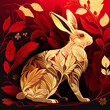 Gold Rabbit Red Leaf Chinese New Year Of The Rabbit Holiday Celebration 2023 Generative AI Tools Technology illustration