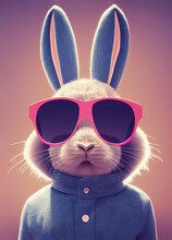 Rabbit With Sunglasses As Cool Easter Bunny Concept (Generative AI)