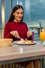 Pregnant woman in a restaurant