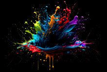 Abstract Multi Color Paint Explosion On Black Background. Paint Clouds On Black Background Illustration. Colorful Smoke Texture. Generative AI Colorfull Fume In Water Illustration.