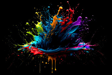 Wall Mural - Abstract multi color paint explosion on black background. Paint clouds on black background illustration. Colorful smoke texture. Generative AI colorfull fume in water illustration.