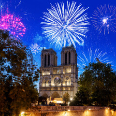 Wall Mural - New Year fireworks display over the city hall of Paris, France