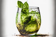 Alcoholic drink or basil limeade in a glass, front view. Generative AI