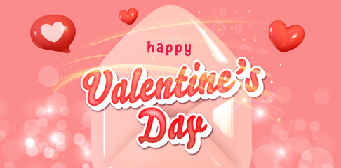 Happy valentines day vector banner background. Valentines day greeting card with typography and elements like gifts, red heart shapes and jewelries in red background . Vector illustration