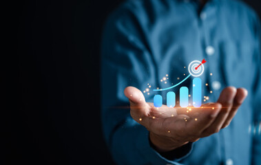 Aufkleber - Businessman showing business target planning development leadership and customer target group, investment growth and success development, achivement, goal, strategy, finance concept.