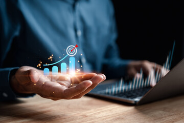 Aufkleber - Businessman showing business target planning development leadership and customer target group, investment growth and success development, achivement, goal, strategy, finance concept.
