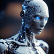 Detailed portrait of a humanoid robot. Close up portrait photo of android. Photorealistic illustration