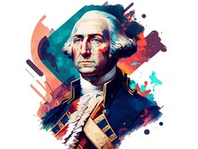 George Washington Portrait In A Modern, Colorful Style. White Background.