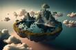  a floating island with a lake and mountains in the middle of it. Generative AI