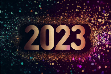 Happy New Years 2023 Banner Gold and Pink Numbers with black background, generative ai art