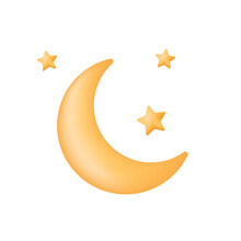Bright Yellow Moon And Stars. Weather Forecast Element. Night Meteorology Icon Isolated On White Backrgound. 3d Vector Illustration.