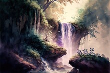 Waterfall In The Forest Generative AI
