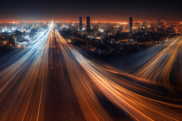 traffic on highway at night