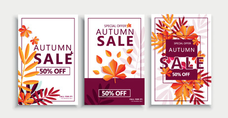Wall Mural - autumn sale advertising flyers set. collection of posters or banners for website. marketing and prom