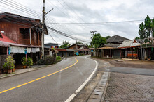 The Houses Along The Road In The Old Village Located In North Of Thailand Looks Asia And Classic Vintage Local Building.