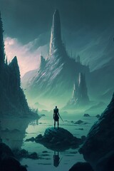 Poster - Epic Fantasy Landscape, Dramatic lighting