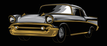 Abstract American Classic Car. Glow, Shine And Neon Effect