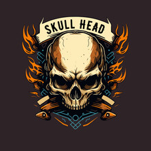 Skull Head Biker Badge Logo Vector Illustration