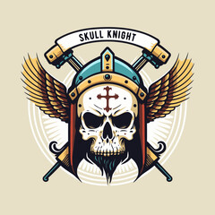 knight templar crusaders skull head logo mascot vector illustration