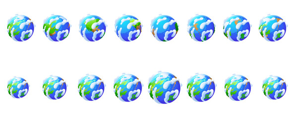 Wall Mural - earth globe rotation. icons of world, planet from different views. green and blue planet with white 