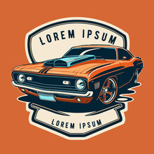 Classic Custom Muscle Car Racing In Retro Style Vector Illustration, For Log Icon Badge