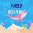 © Anasvectorpng - The 8th of June is World Ocean Day, Save our oceans, flat illustration of a fish swimming underwater with beautiful coral and seaweed