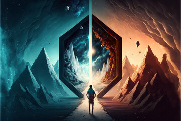 a door to another universe, to another dimension or to another world. multiverse concept. generative