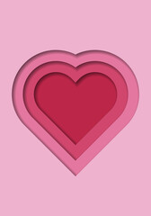 Wall Mural - red paper cut out heart shape pattern in layers. 3d gradient background. trend color year 2023, viva