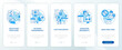 Functional programming advantages blue onboarding mobile app screen. Walkthrough 5 steps editable graphic instructions with linear concepts. UI, UX, GUI template. Myriad Pro-Bold, Regular fonts used