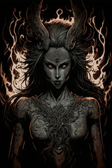 Wall Mural - Succubus, a supernatural demon. Evil and seductive female devil. Generative AI.
