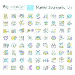 Wall Mural - marketing segmentation rgb color icons set. promotional strategy. target audience. isolated vector i