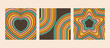© Julia - 70s groovy background set in retro style. Psychedelic rainbow lines, heart, star