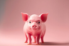Bright Pink Toy Piglet With Ponytail On Pink Background