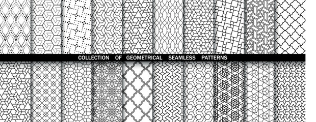 Geometric set of seamless gray and white patterns. Simpless vector graphics.