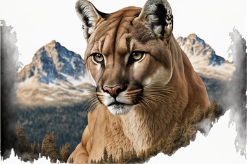 Wall Mural - Animal - shaped picture of the forest - transparent background	cougar