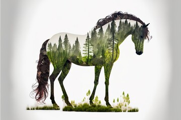 Wall Mural - Animal - shaped picture of the forest - transparent background	horse