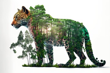 Wall Mural - Animal - shaped picture of the forest - transparent background	jaguar