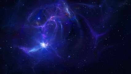 Wall Mural - space background. flying through blue and violet nebula with stars field. digital animation, 3d rend