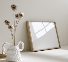 Mock Up Frame Close Up In Home Interior Background, Boho Style, 3d Render