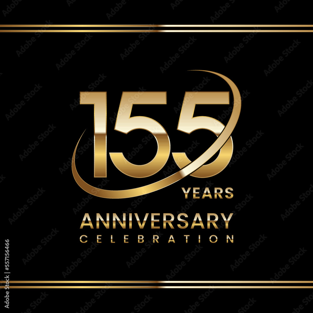 155th Anniversary logo design with golden ring. Logo Vector ...