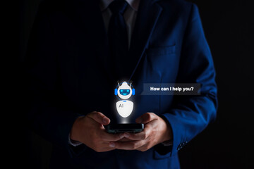 Wall Mural - ai chatbot intelligent digital business service application concept, computer mobile application use