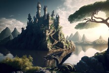Built A Castle And A Dragon-filled Landscape. Generative AI