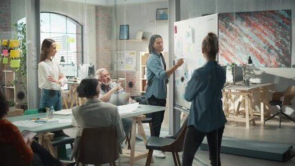 Poster - Multiethnic Business Team Discussing Strategy in a Meeting Room at the Office. Latin Male Designer Brainstorming with Heads of Departments and Deciding on a Marketing campaign for New Product Launch