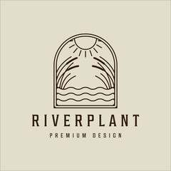 Wall Mural - river plant reed logo line art vector simple illustration template icon graphic design. cattails gra