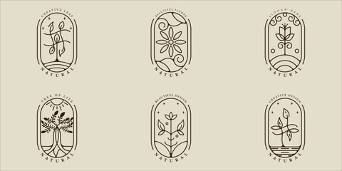 Wall Mural - set of leaf ecology logo line art simple vector illustration template icon graphic design. bundle co